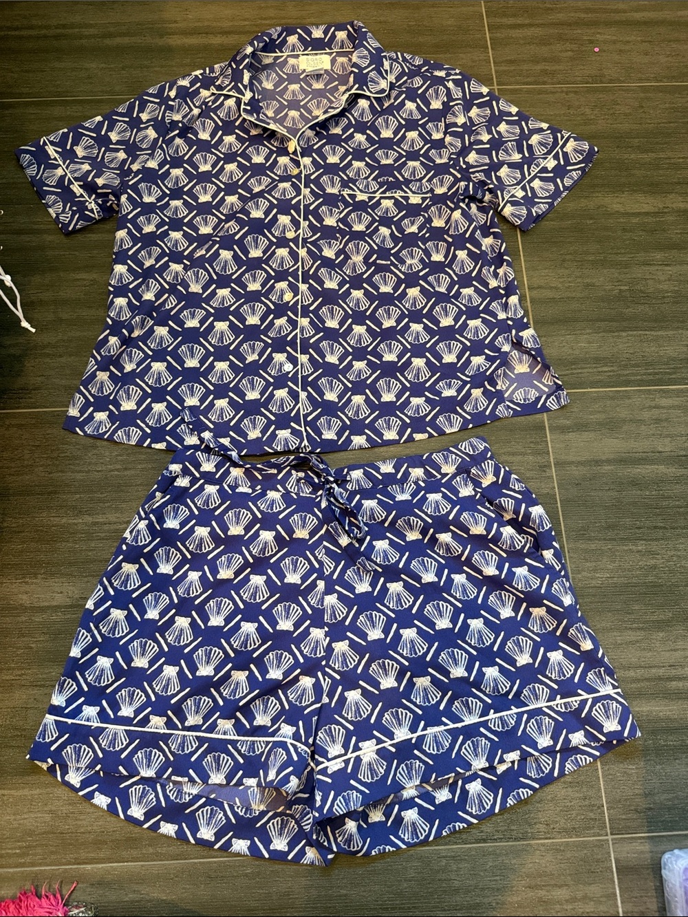 Sigrid Olsen Navy Shell-Print Short Pajama Set